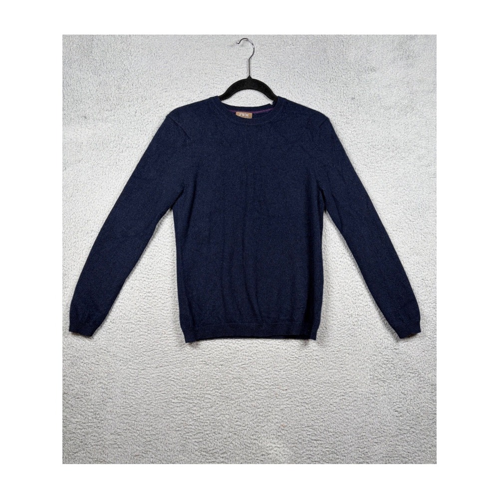 Fenn‎ Wright Manson Navy Blue 100% 2-Ply Cashmere Crewneck Sweater Mens Medium